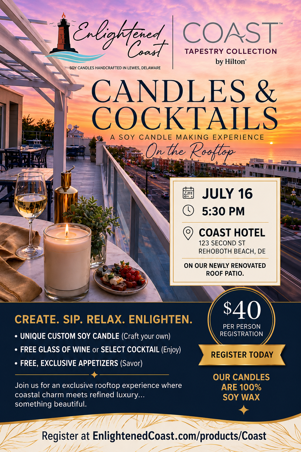 Candles & Cocktails Soy Candle Making Workshop at Coast Hotel in Rehoboth