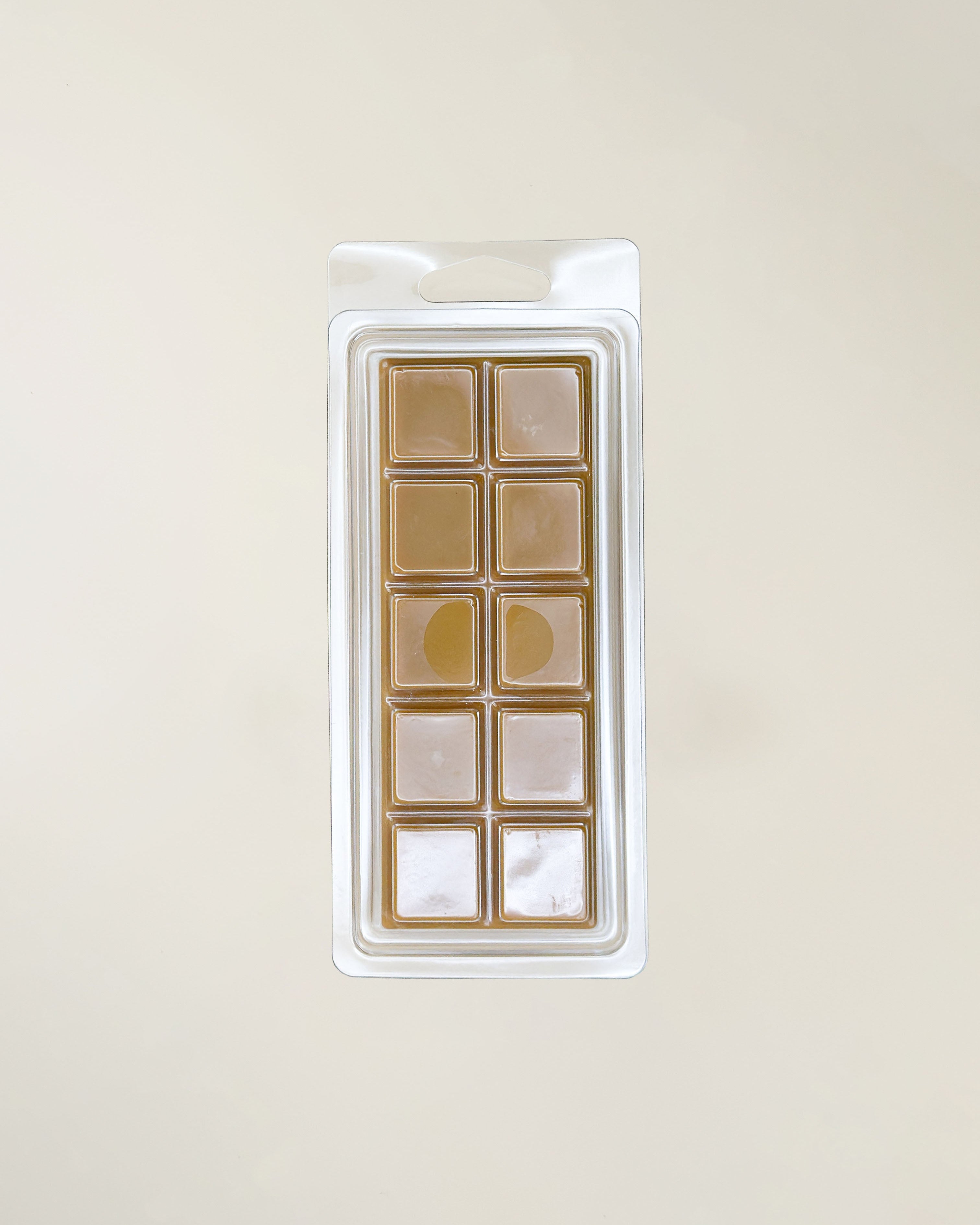 Back of wax melt package with brown wax