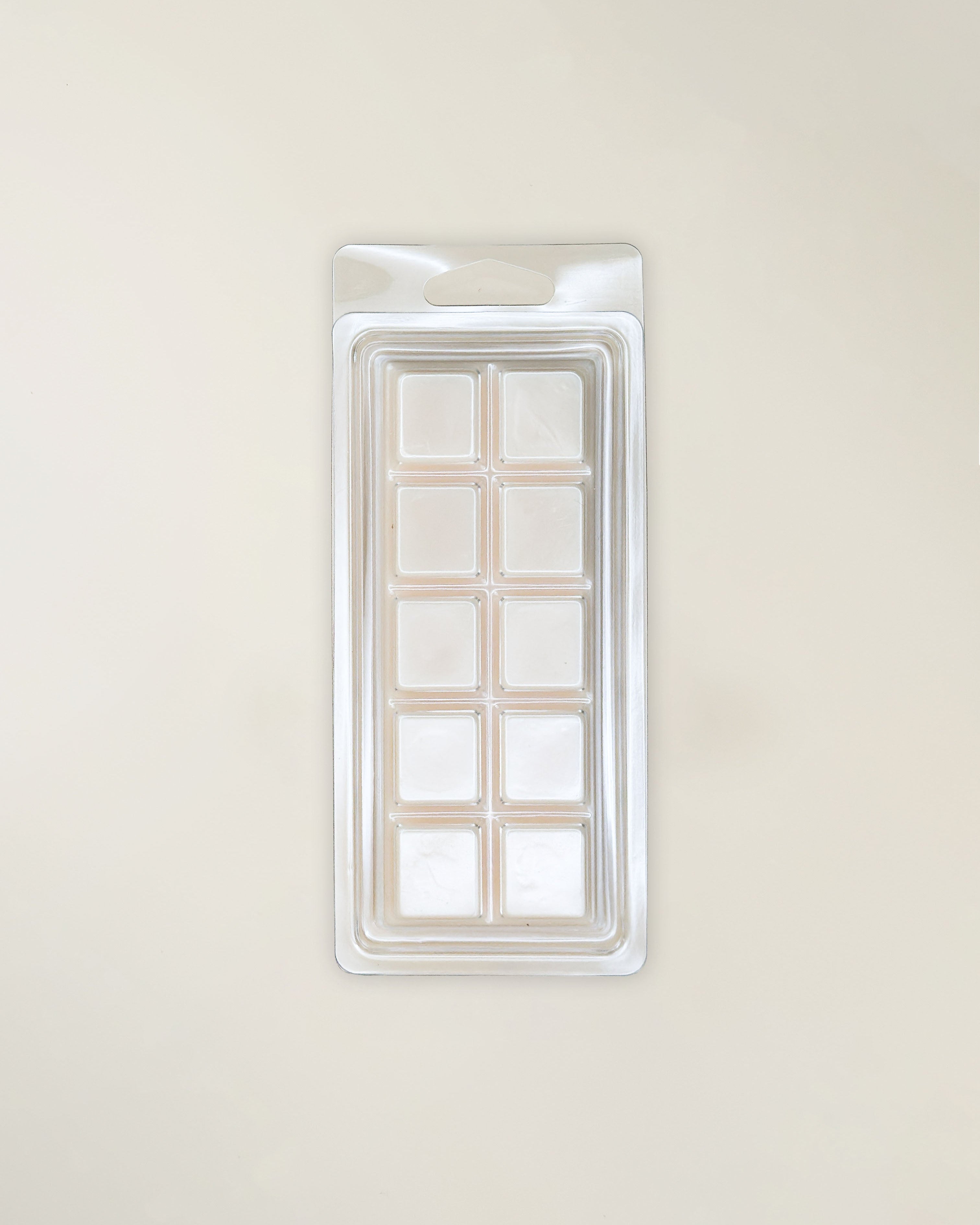 Back of wax melt package with white wax