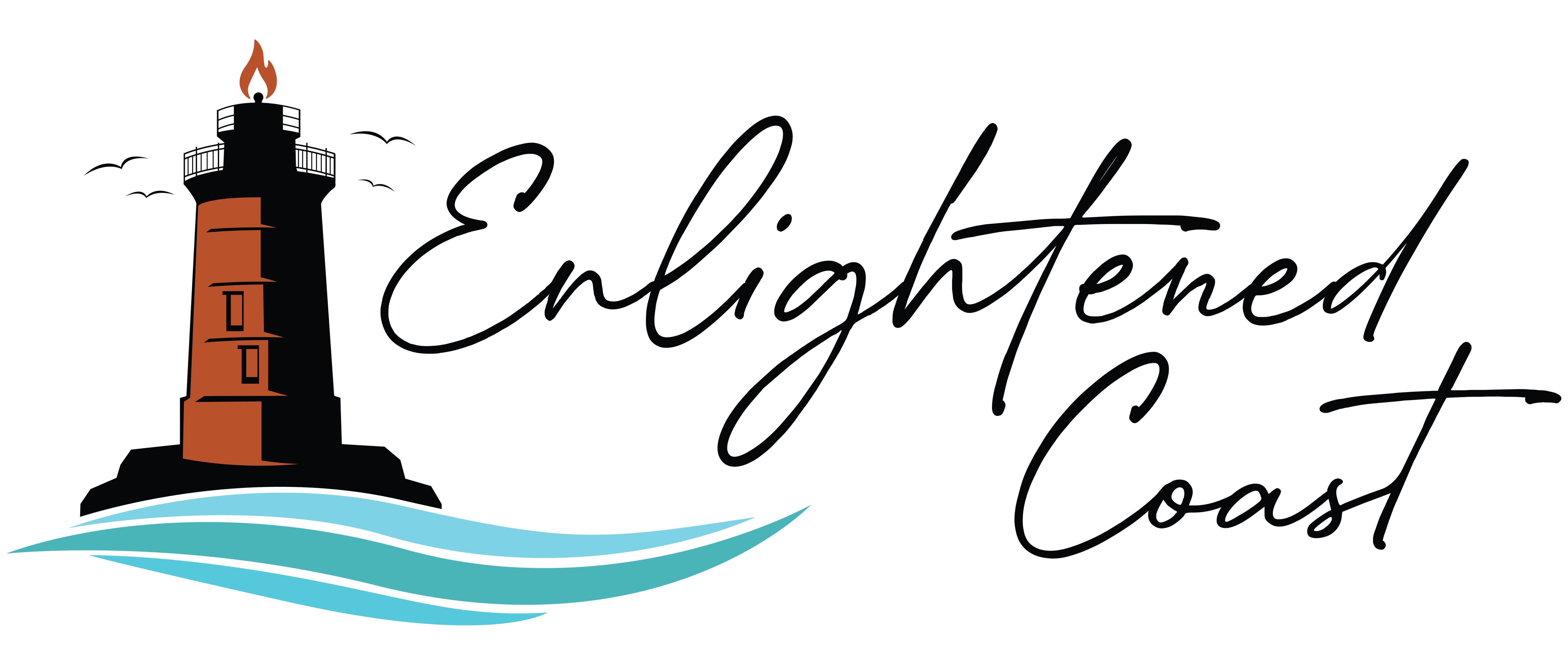 Logo of a lighthouse with 'Enlightened Coast' text on a white background