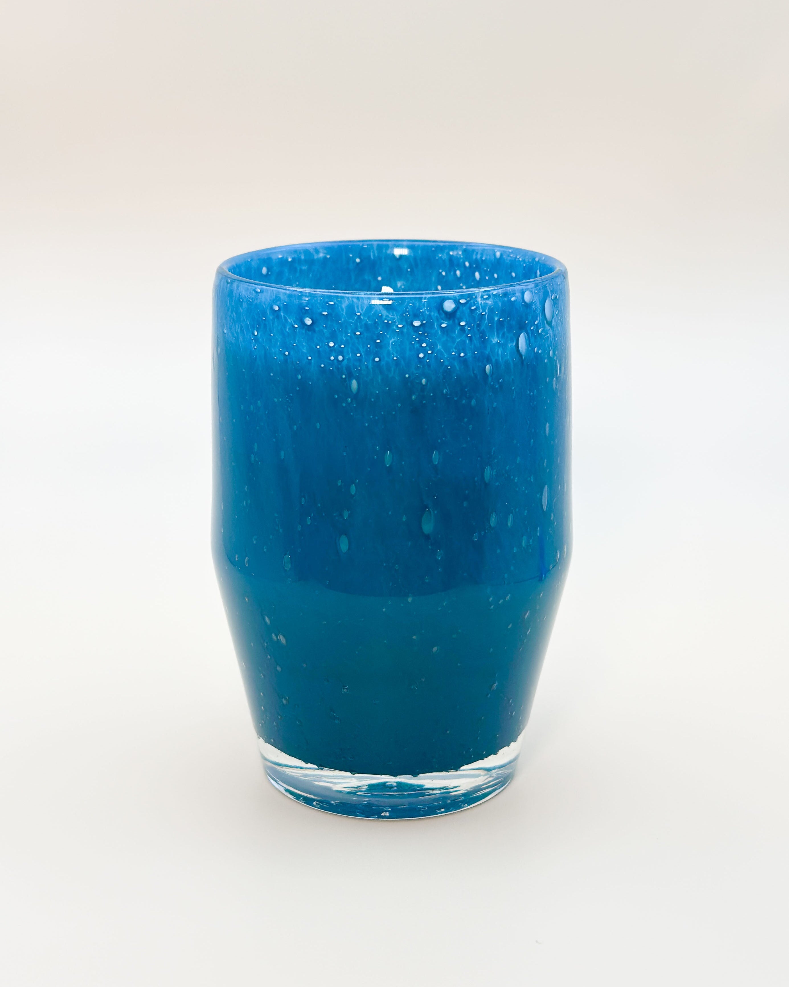 Teal blown glass candle 
