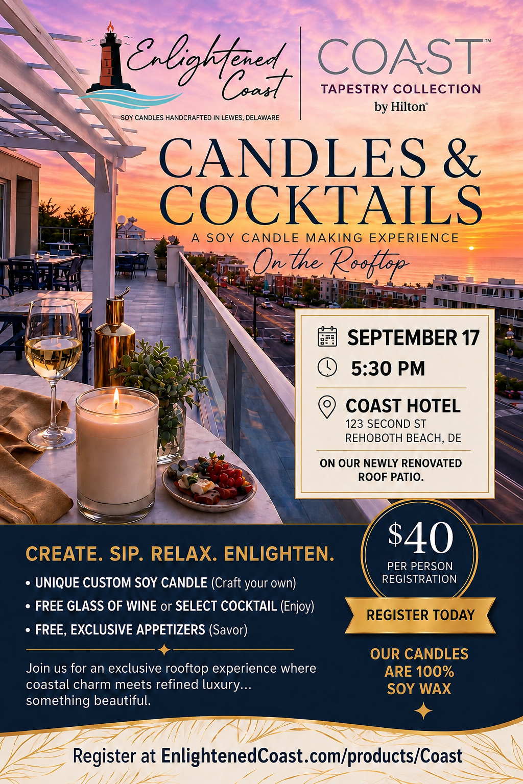 Candles & Cocktails Soy Candle Making Workshop at Coast Hotel in Rehoboth